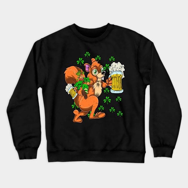 Squirrel Beer Shamrock Retro Saint Patricks Day Crewneck Sweatshirt by ShirtsShirtsndmoreShirts